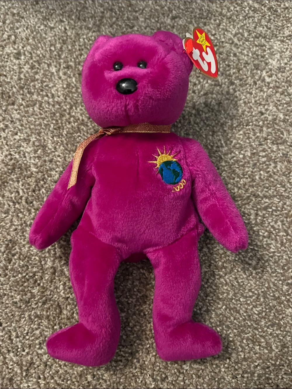 Ty Bright Magenta Bear with Planet & Sun Embroidery